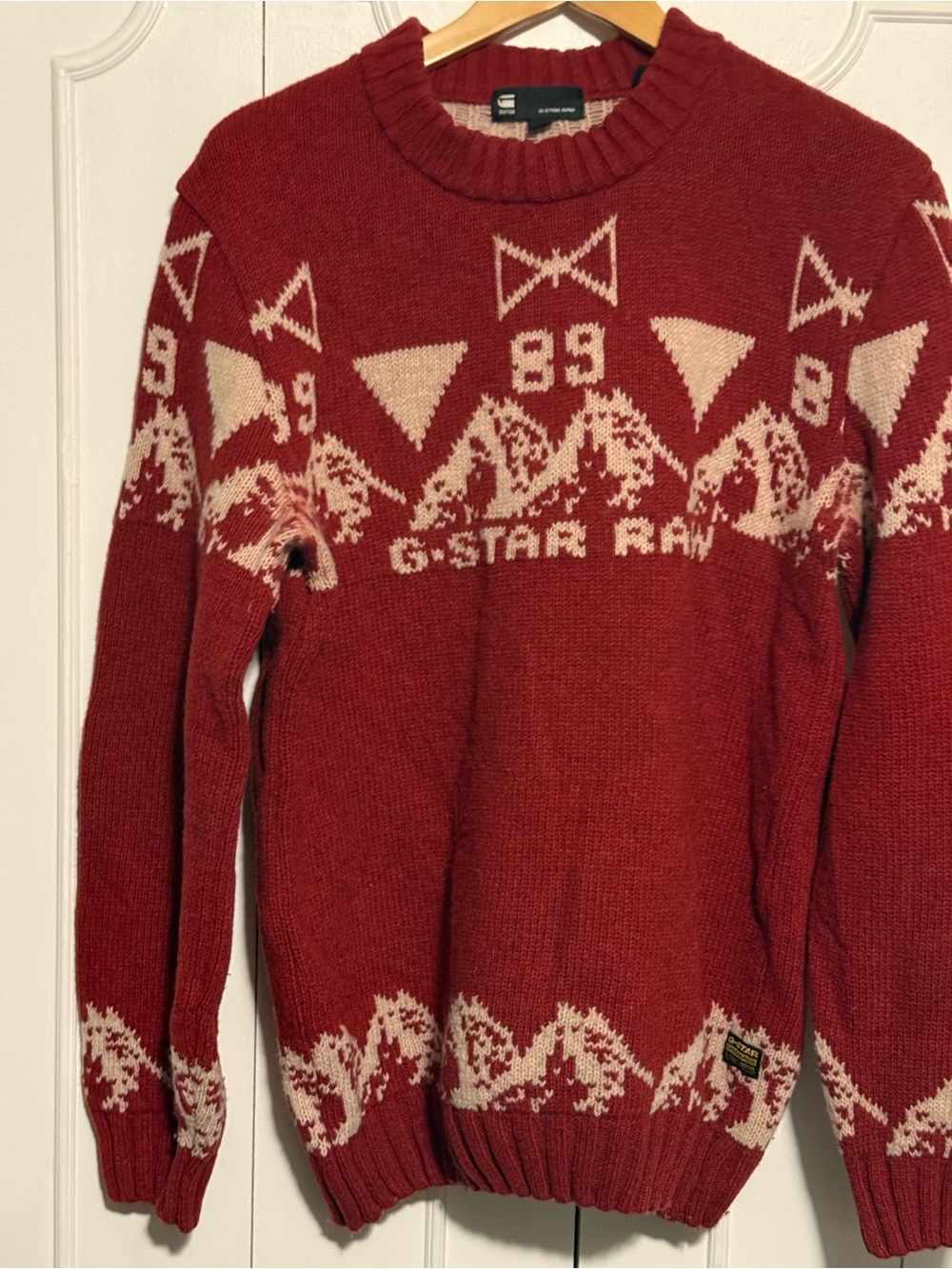 G-Star Men's Red Patterned wool Knit Sweater